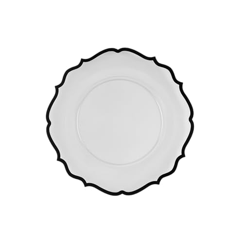 PLASTICPRO 32 Pack Elegant Disposable Plastic Plates Combo Set Includes 16 Dinner Plates and 16 Salad Plates Heavy Duty Fancy Party Plates Clear & Black Contemporary Design - color: Clear & Black Contemporary