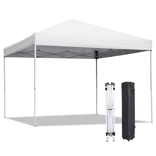 LEMY 10x10 Pop Up Canopy Tent,Instant Outdoor Patio Canopy with Wheeled Carry Bag and Ropes,White Portable Height Adjustable Outdoor Tent for Beach,Events,Camping - color: White