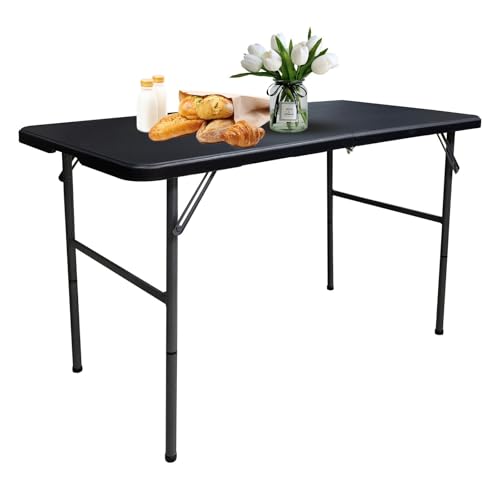 Gocamptoo Folding Table,4ft Indoor Outdoor Heavy Duty Portable Folding Square Plastic Dining Table w/Handle (Balck) - color: Balck