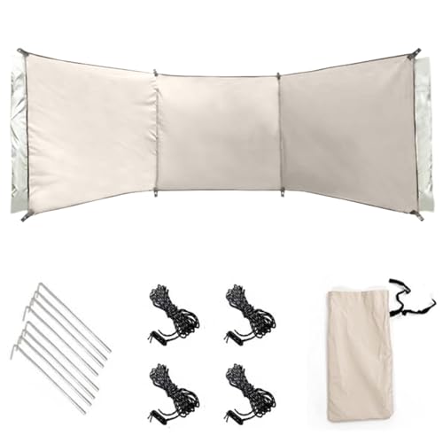 Wind Blocker Wind Screen 98x28in Foldable Wind Blocker 210D Silver Coating Camping Windbreaks with Grommet 3 Panel Wind Screen for Outdoor Beach Lawn Privacy