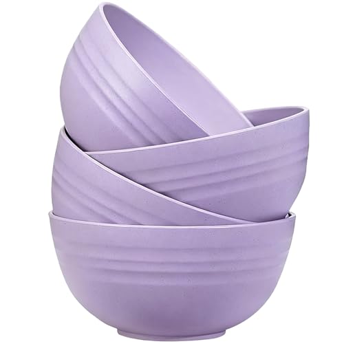 Unbreakable Wheat Straw Cereal Bowls Set of 4, 24 OZ Microwave and Dishwasher Safe Lightweight Soup and Salad Bowl Sets, Reusable Dessert Bowls for Rice, Pasta, Snack, Fruit, BPA Free (Purple) - color: Purple
