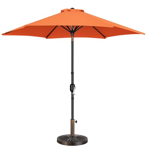 Yaheetech 9FT Patio Umbrella Outdoor with Heavy Duty Base Included,Table Umbrella with Push Button Tilt and Crank, UV Protection Waterproof for Yard/Outdoor/Wedding Parties and Events - Orange - color: Orange, size: 9FT