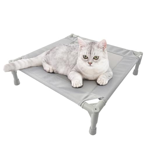Pozico Elevated Pet Bed with Breathable Mesh for Small Cat and Dog, Raised Cooling Pet Cot for Puppy and Kitty, 18.9x18.9 inch (Gray Bed) - color: Gray Bed
