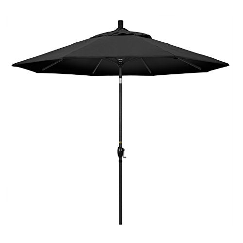 California Umbrella 9' Round Aluminum Market Umbrella, Crank Lift, Push Button Tilt, Black Pole, Black Olefin - color: Black