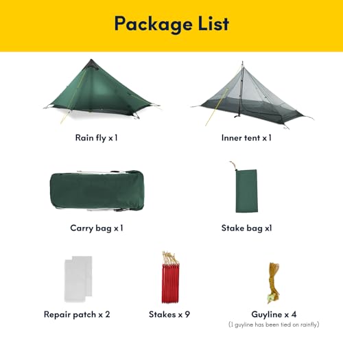 LANSHAN Ultralight Tent 3-Season Backpacking Tent for 1-Person or 2-Person Camping, Trekking, Kayaking, Climbing, Hiking - color: 1-person, dark green