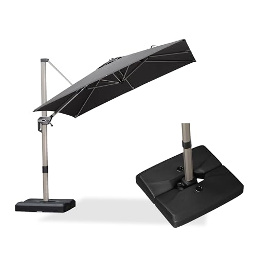 PURPLE LEAF Patio Umbrella with Base Included, 8ft Outdoor Aluminum Cantilever Umbrella with 360° Rotation, Champagne Offset Umbrella for Outdoor Garden Pool, Grey - color: Gray, size: 8' x 8'