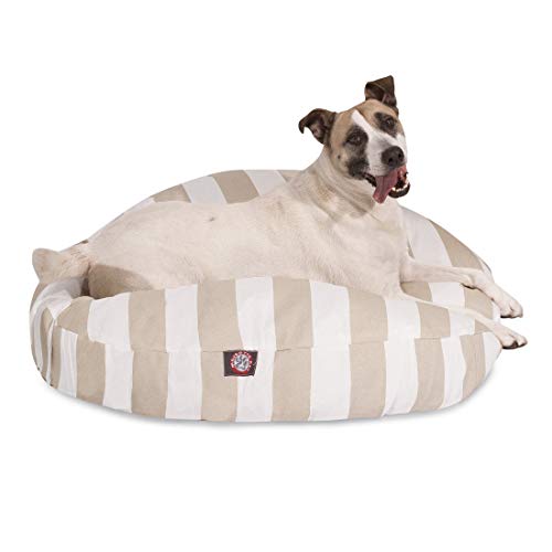 Majestic Pet Indoor Outdoor Vertical Stripe Round Pet Dog Bed with Removable Washable Cover, Sand, Large - color: Stripes Sand, size: Large
