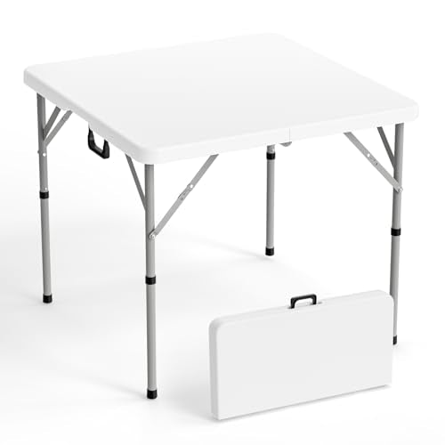 VINGLI 34" Fold in Half Square Table, Bi-Folding Commercial Portable Plastic Dining Table for Kitchen Outdoor Party Wedding Event, White - color: White, size: 34 Inches