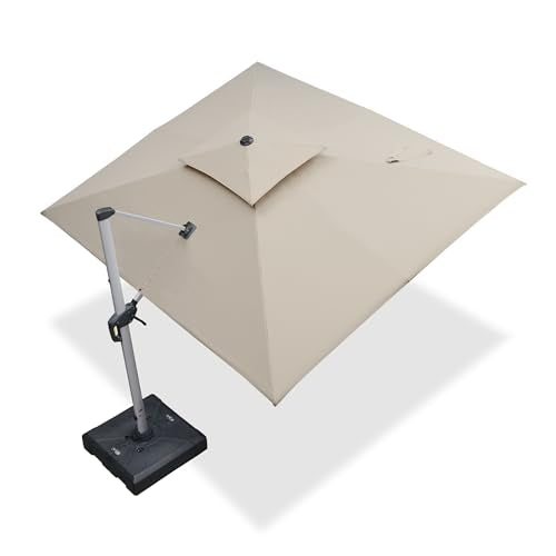 PURPLE LEAF 9' X 11' Patio Umbrella Outdoor Rectangle Umbrella Large Cantilever Umbrella Windproof Offset Heavy Duty Sun for Garden Deck Pool Patio, Beige - color: Beige, size: 9' X 11'