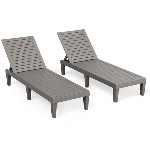 Lounge Chair,Pool Lounge Chairs Set of 2,Lounge Chair Outdoor,Waterproof Sun Loungers Chair,5-Positions Adjustable Outdoor Lounge Chairs for Garden Beach Patio Poolside Lawn Deck,Striped Grey - color: Grey, size: Set of 2