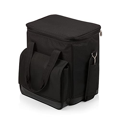 Picnic TIME Cellar 6-Bottle Wine Carrier & Cooler Tote, Insulated Padded Wine Cooler Bag for Travel, Portable Water-Resistant Wine Bag, (Black with Gray Accents) - style: Wine Carrier With Trolley