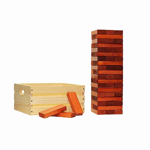 Tailgating Pros Premium Giant Toppling Timbers with Natural Wooden Crate – Jumbo Outdoor Yard Game, Tower Grows to Over 5 Feet! – Optional Tipsy Stickers Available - color: Stained / Stained, size: With Tipsy Stickers