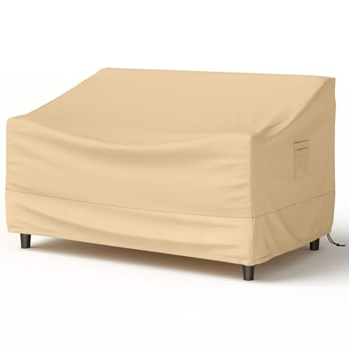 Tangkula Patio Loveseat Cover, 2-Seater Waterproof Outdoor Deep Sofa Cover with Padded Handle & Click-Close Straps, Patio Furniture Cover with Air Vent, Heavy Duty PU Couch Cover, 60"W x 43"H x 30"H - size: 60" W X 43" D X 30" H