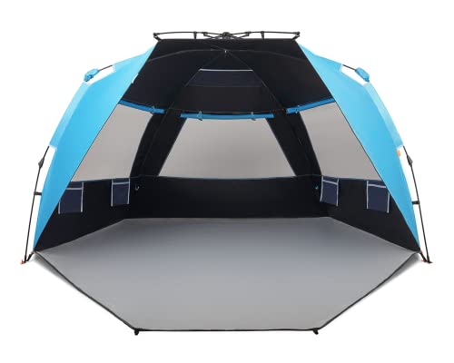 Easthills Outdoors Instant Shader Dark Shelter XL Beach Tent 99" Wide for 4-6 Person Sun Shelter UPF 50+ with Extended Zippered Porch Pacific Blue - color: Dark Shelter - Pacific Blue