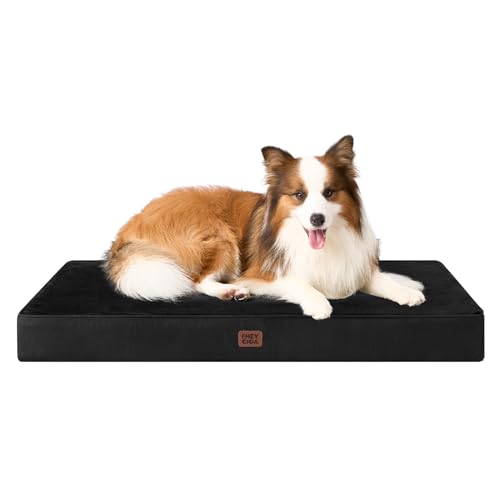 EHEYCIGA Orthopedic Dog Bed Waterproof 35"x23", Memory Foam Pet Bed for Larged Size Dogs, Washable Pet Mat with Removable Cover, Black - color: Black, size: 35.0"L x 23.0"W x 3.0"Th