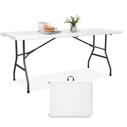 pollilar 6FT Folding Table Plastic 6 Foot Foldable Table HDPE Portable Banquet Surface Fold-in-Half Desk Utility for Working Meeting,Parties, Picnic, Camping, Weddings, Catering, Garden Dining-White - color: White