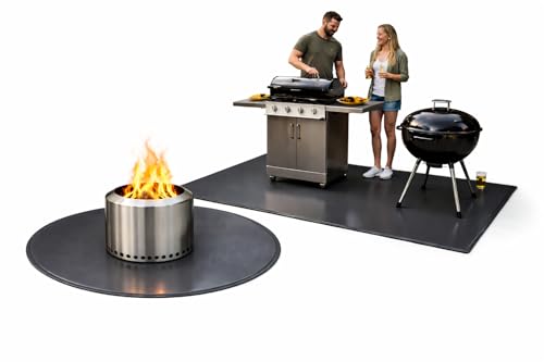 Fireproof Mat 2-Pack, Round & Rectangle Fire Pit and Grill Mat, 3-Layer Heat Resistant Deck Protector, Waterproof, Anti-Slip, for Patio, Grass & Outdoor Use (Round 48" & Rectangle 48" × 60") - size: 60"×48" & Round 48"