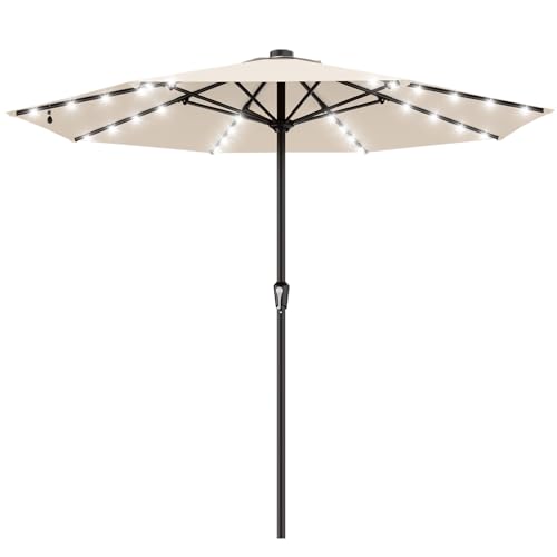 AreShark 11FT Large Patio Umbrella with Solar Lights, Lighted Solar Umbrella with Crank, Outdoor Table Market Umbrellas for Garden, Deck, Backyard, Pool and Beach, Cream-White - color: Cream-White, size: 11 Ft