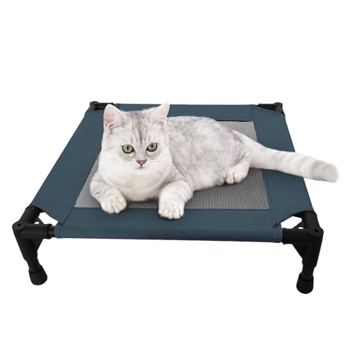 Pozico Elevated Pet Bed with Breathable Mesh for Small Cat and Dog, Raised Cooling Pet Cot for Puppy and Kitty, 18.9x18.9 inch (Navy Blue Bed) - color: Navy Blue Bed