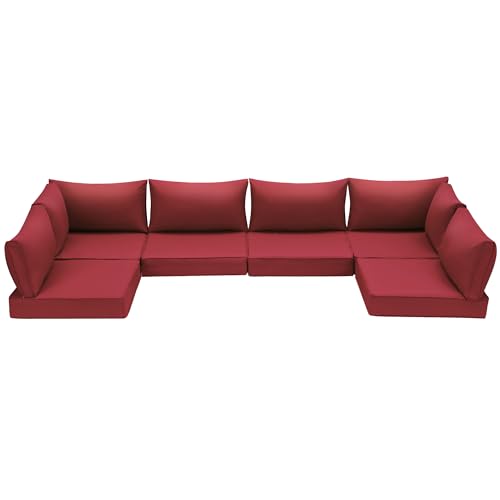 HOMREST Outdoor Replacement Cushions for Patio Furniture,Water-Repellent Sofa Cushion for 6-Seat Rattan Wicker Sectional Patio Conversation Sets,14-Piece Cushions Set for Outdoor Couch（Burgundy Red） - color: Burgundy, size: 6 Seat