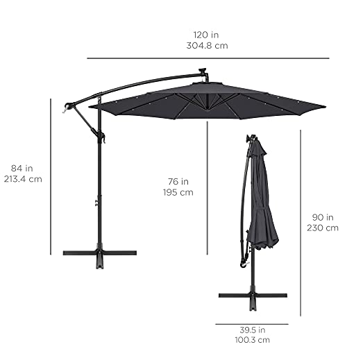 Best Choice Products 10ft Solar LED Offset Cantilever Hanging Market Patio Umbrella, 8 Sturdy Ribs, Easy Adjustment - Gray - color: Gray, size: Offset