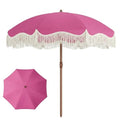 7ft Patio Umbrella with Fringe, Boho Beach Umbrellas, Outdoor Tassels Umbrellas with Push Button Tilt & Carrying Bag, 8 Windproof Fiberglass Ribs, UPF50+ - color: Rose Pink