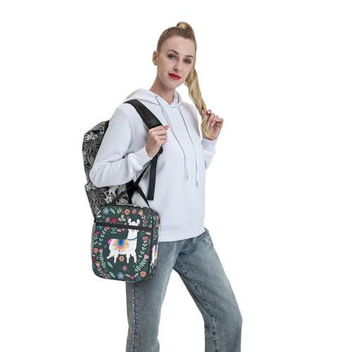 Cute Alpaca Llama Flower Floral Insulated Lunch Bag Portable Reusable Zipper Lunch Box For Men Women Work Picnic Travel Camping - color: Black27