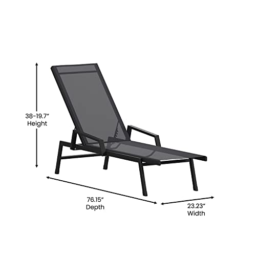 Flash Furniture Brazos Set of 2 Adjustable Chaise Lounge Chairs with Arms, All-Weather Outdoor Five-Position Recliners, Black/Black - color: Black/Black, size: Set of 2