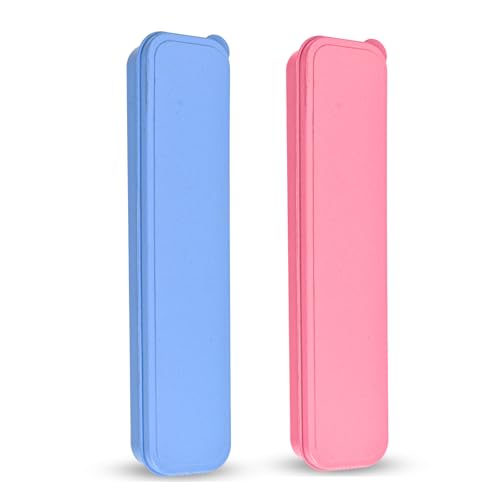 Travel Cutlery Case Portable Utensil Holder Large Travel Silverware Case Flatware Storage Box Camping Utensils Cutlery Cases for Fork Spoon Chopsticks Lunch Box, 9.6 x 2.1 inches (Blue, Pink) - color: Blue, Pink, size: Large