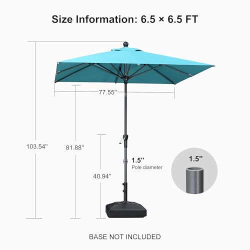 PURPLE LEAF 6.5' x 6.5' Square Patio Umbrella Outdoor Table Umbrella Aluminum Frame Market Umbrella Sun Umbrella with 8 Sturdy Ribs Tilt for Garden Deck Lawn Pool Light Turquoise Blue - color: Turquoise Blue, size: 6.5' x 6.5'