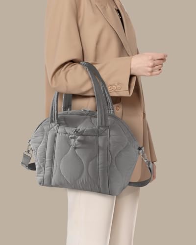 WONDAY Insulated Lunch Bags for Women, 12L Puffy Lunch Tote with Shoulder Strap, Waterproof, Leakproof, Reusable, Keeps Food Fresh, Perfect for Work, Travel, Picnic - color: Gray