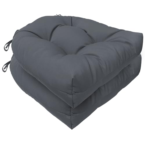 Wolfbird Outdoor Chair Cushions Set of 2 Waterproof Patio Furniture Cushions with Ties 19x19+5” Thicken Outdoor Seat Cushions Indoor/Outdoor Dining Chairs Pads FadeShield Rocking Chair Cushion, Grey - color: Grey