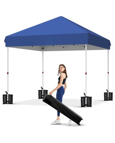 GarveeLife 10x10 Pop Up Canopy with One Button Push Setup - Heavy Duty Outdoor Canopy Tent with Portable Roller Bag - 3 Adjustable Height, 4 Weight Bags, 8 Stakes & 4 Guy Ropes Included, Blue - color: Blue