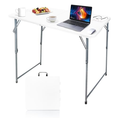 Gocamptoo Folding Table,4ft Indoor Outdoor Heavy Duty Portable Folding Square Plastic Dining Table w/Handle, Lock for Picnic, Party, Camping (4 FT)-White - color: White2