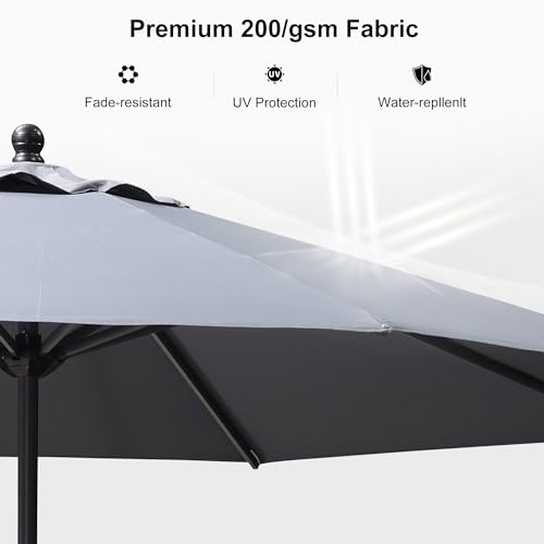 PURPLE LEAF 11' Round Patio Umbrella Outdoor Table Umbrella Aluminum Frame Market Umbrella Sun Umbrella with 8 Sturdy Ribs for Garden Deck Lawn & Pool Light Gray - color: Light Gray, size: 11 ft