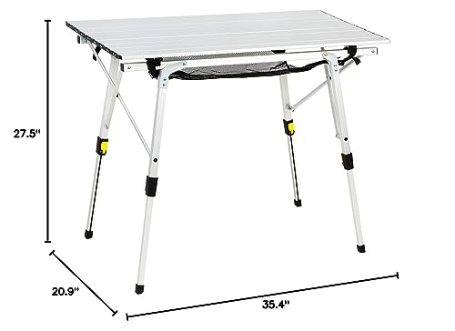 Portal Outdoor Folding Portable Picnic Camping Table with Adjustable Height Aluminum Roll Up Table Top Mesh Layer, Silver - color: Silver, size: Large-35.4"L x 20.9"W