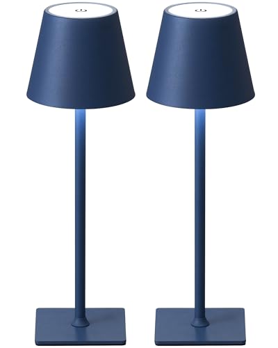 KDG 2 Pack Cordless Table Lamp,Portable LED Desk Lamp, 4000mAh Battery Operated, 3 Color Stepless Dimming Up, for Restaurant/Bedroom/Bars/Outdoor Party/Camping/Coffee Shop Night Light(Blue) - color: Blue-2