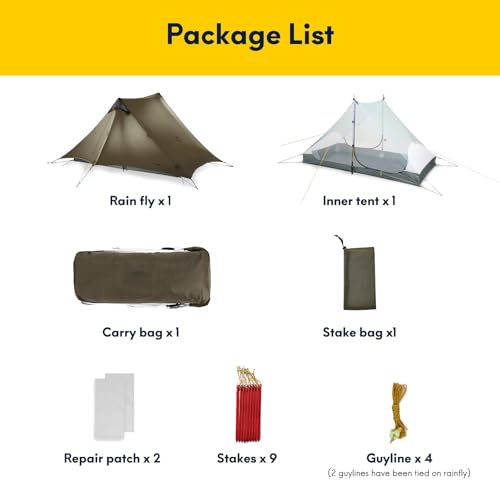 LANSHAN Ultralight Tent 3-Season Backpacking Tent for 1-Person or 2-Person Camping, Trekking, Kayaking, Climbing, Hiking - color: 2-person, khaki