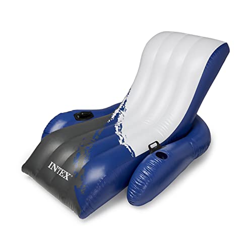 Intex Inflatable Lounge Pool Recliner Lounger Chair with Cup Holders - Heavy-Duty Float Raft for Adults, 220 Lb Capacity Large Floating Tanning Chair