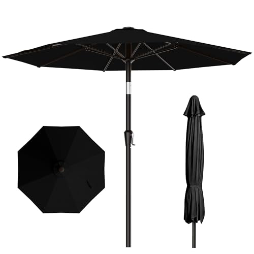 AreShark 10 FT Outdoor Patio Umbrella, Patio Table Umbrella with Push Button Tilt and Crank, Outdoor Patio Umbrellas with 8 Fiberglass Ribs, Patio Umbrellas for Market, Garden, Pool (Black) - color: Black