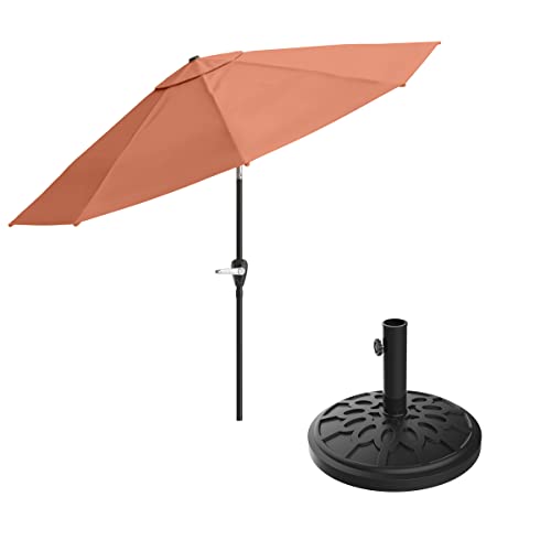 Pure Garden Patio Umbrella with Auto Tilt - 10ft Easy Crank Sun Shade with 19lb Weighted Base for Deck, Outdoor Furniture, or Pool (Terracotta)