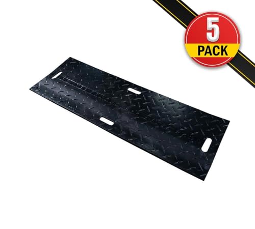 Mytee Products 5 Pk 3' x 6' Ground Protection Mats with Double Sided Diamond Plated Tread Design - High Density Polyethylene Mat, Easily Supports 60 Ton Loads on Lawns, Dirt, and Any Other Areas - color: Black, size: 3 x 6 Feet, style: 5 - Pack