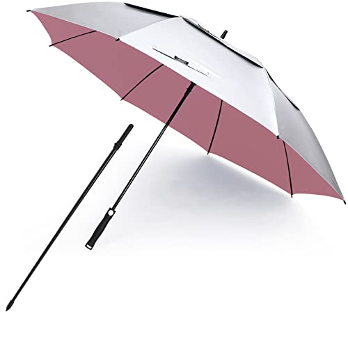 G4Free Vented UV Golf/Beach Umbrella 68" Arc, Auto Open Oversize Extra Large Windproof Sun Shade Rain Umbrellas - color: Silver/Pink