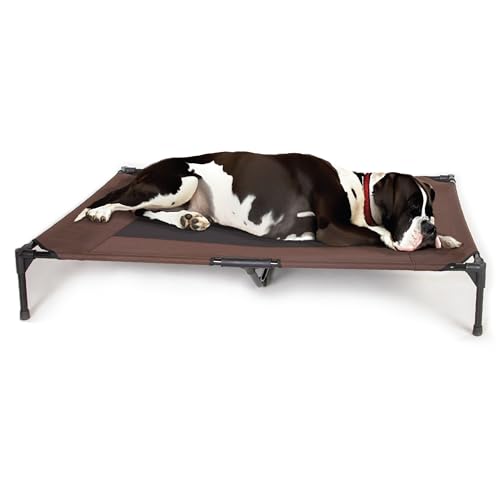 K&H Pet Products Outdoor Elevated Dog Cot, Breathable Cooling Elevated Cot Hammock Pet Bed for XL Dogs, Washable Mesh Cover, Raised Metal Frame, Collapsible, Portable - Jumbo 56 X 38in Chocolate - color: Chocolate/Black Mesh, size: Jumbo 56"l X 38"w