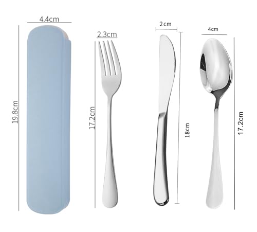 YUDANSI Travel Utensils Set (3pc Stainless Steel Reusable With Case)(Dishwasher Safe Knife Fork Spoon For Picnic Camping School Work Lunch Box) Portable Cutlery Set Blue - color: Blue