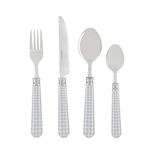 French Home Bistro 16-Piece Stainless Steel Flatware Set — Dinner Cutlery Set — Silverware Set Dishwasher Safe — Spoon & Fork And Knife Set — Modern Silverware Set For 4 (Cool-Toned Gray & White) - color: Cool-Toned Gray and White