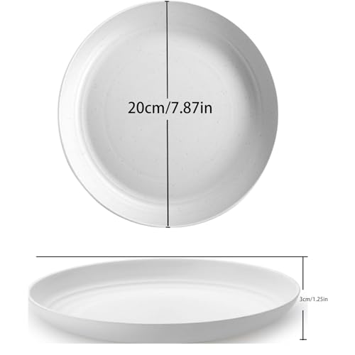 Wheat Straw Dinner Plates Set of 4, Unbreakable Reusable Plates, 7.9 Inch Microwave & Dishwasher Safe, BPA Free Lightweight Salad Plates for Kitchen & Camping - color: White