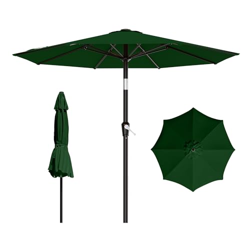 AreShark 9 FT Patio Umbrella for Outdoor, Outdoor Table Umbrella with Push Button Tilt and Crank, Outdoor Patio Umbrellas with 8 Sturdy Ribs for Market, Garden, Pool (Dark Green) - color: Dark Green, size: 9ft