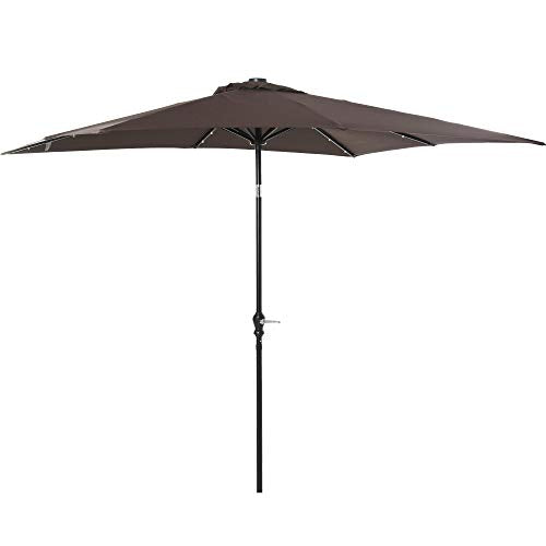 Outsunny 9' x 7' Solar Umbrella, LED Lighted Patio Umbrella for Table or Base with Tilt & Crank, Outdoor Umbrella for Garden, Deck, Backyard, Pool, Beach - color: Brown