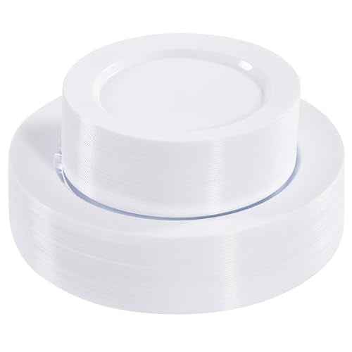 Fijinhom 100PCS White Disposable Plates for 50 Guests Including 50PCS 10" Dinner Plates & 50PCS 7" Dessert Plates, White - color: White, size: 50 Guests-100pcs